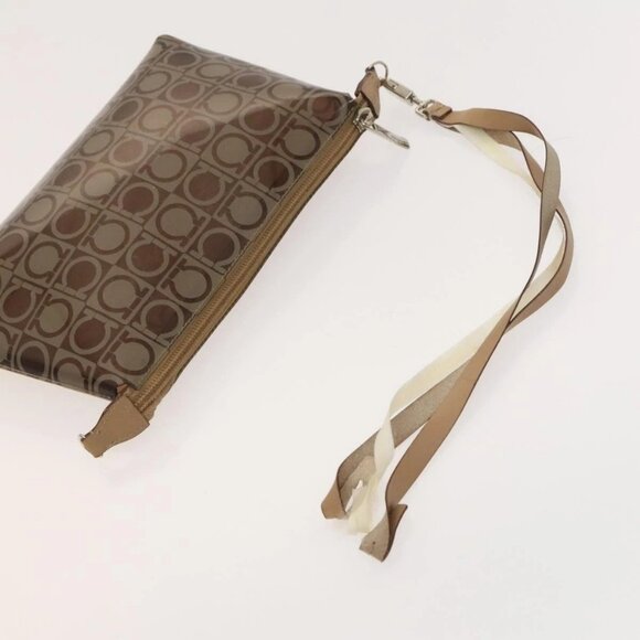 Salvatore Ferragamo Hand Bag Vinyl 2Set Brown Auth mr1382 - Picture 10 of 16